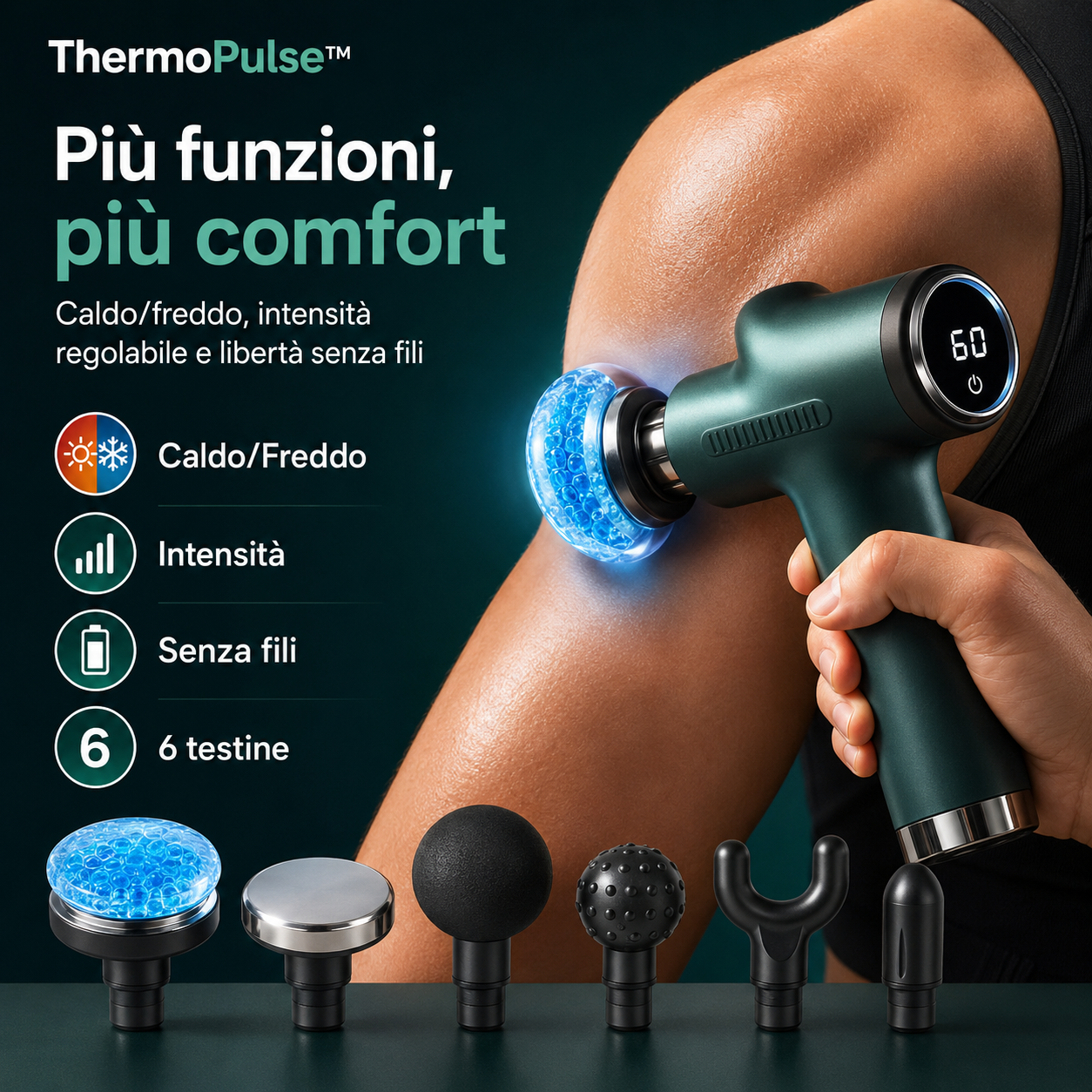ThermoPulse™ – Pistola Massaggiante con Tecnologia Caldo e Freddo
