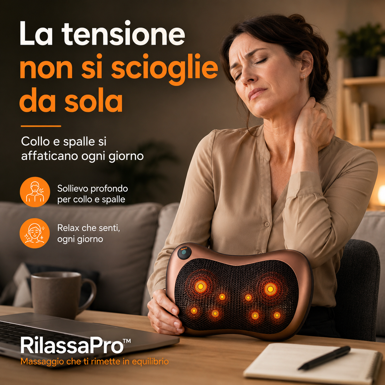 RilassaPro™ – Massaggiatore Shiatsu 4D per Collo, Spalle e Schiena