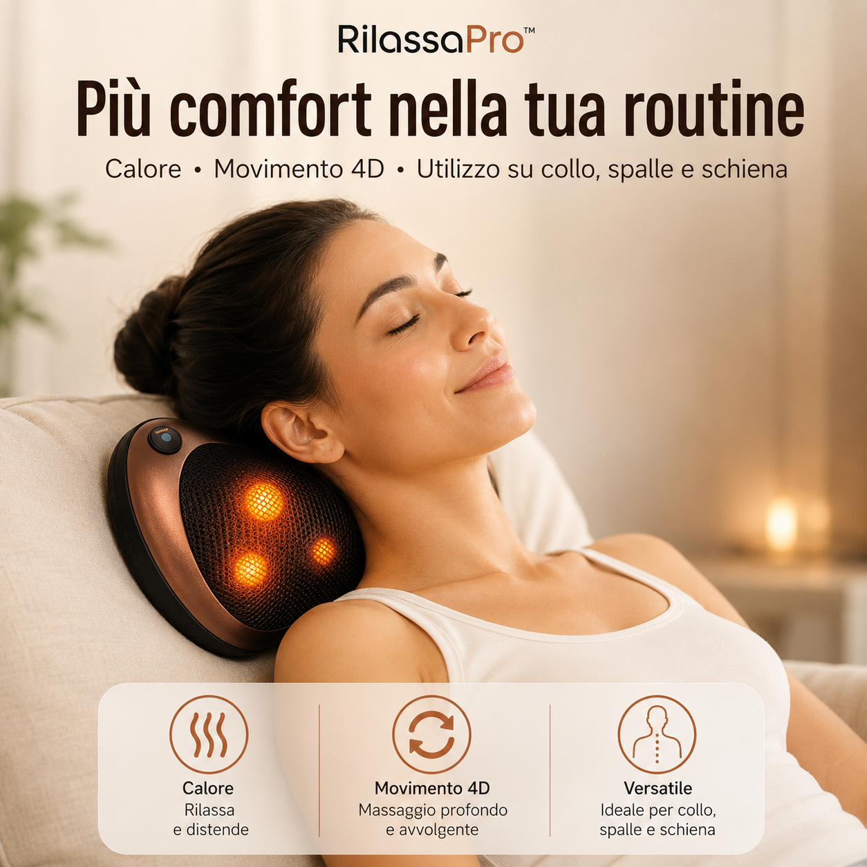 RilassaPro™ – Massaggiatore Shiatsu 4D per Collo, Spalle e Schiena