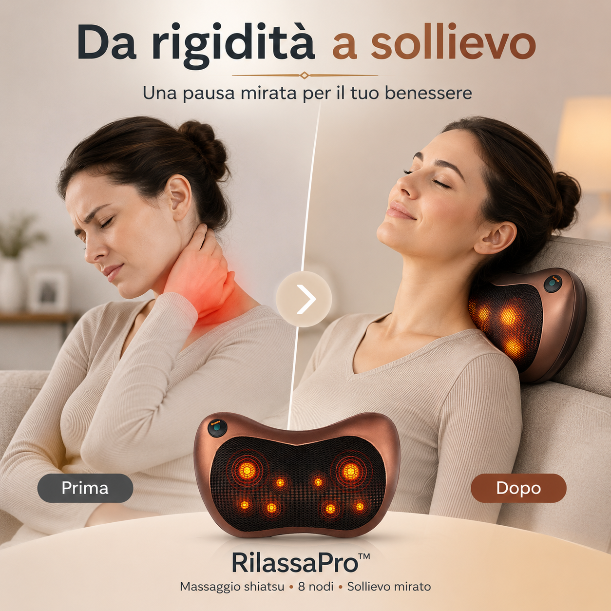 RilassaPro™ – Massaggiatore Shiatsu 4D per Collo, Spalle e Schiena